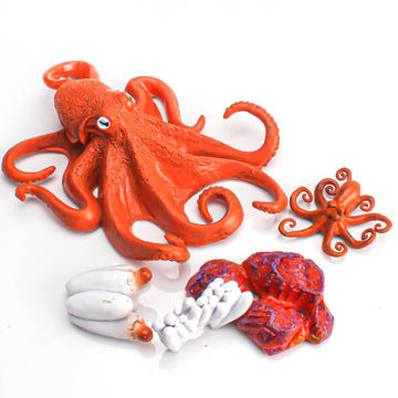 Fantarea Realistic 4 PCS Sea Marine Animal Figures Ocean Creatures Action Models Life Cycle Octopus Figure Cake Toppers Party Fa
