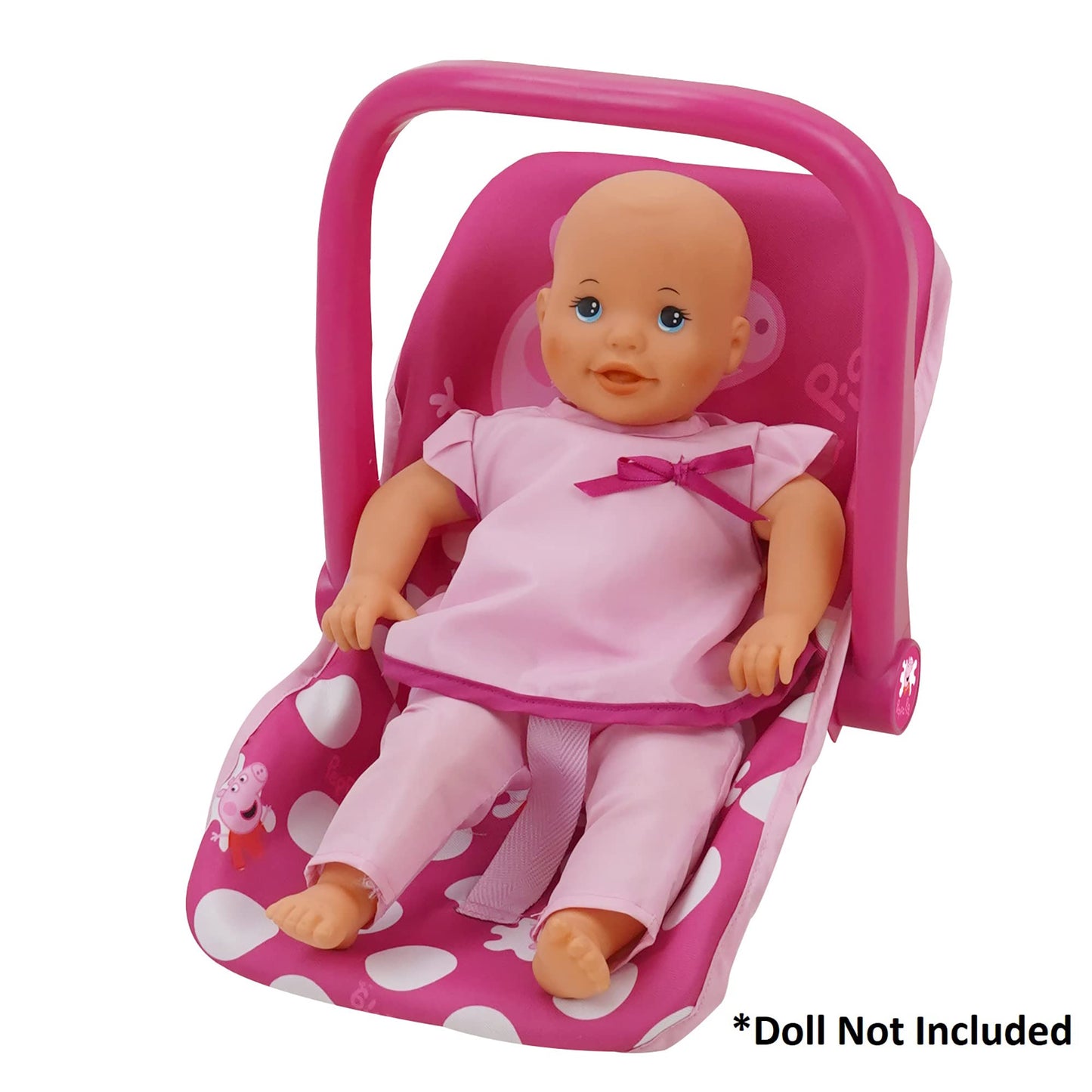 Peppa Pig: Baby Doll Car Seat - Pink & White Dots - Fits Dolls Up To 18'' Convertible Into A Feeding Chair, Plastic Shell W/Fabr