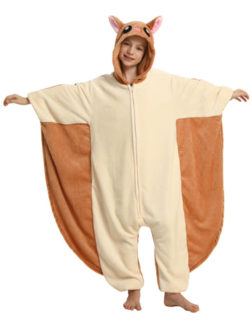 LONULAIN Unisex Kids Animal Oneise Pajamas, Boys Girls Flannel Hooded Halloween Cosplay Costume/Homewear/Sleepwear (Flying Squir