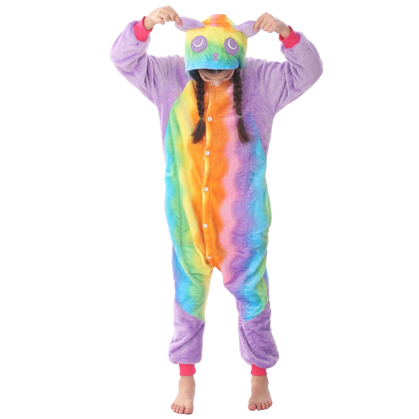 Woyasim Unisex Flannel Costume Onesie Kids Halloween Easter Animal Cosplay For Girls Boys One Piece Pulple Panda L