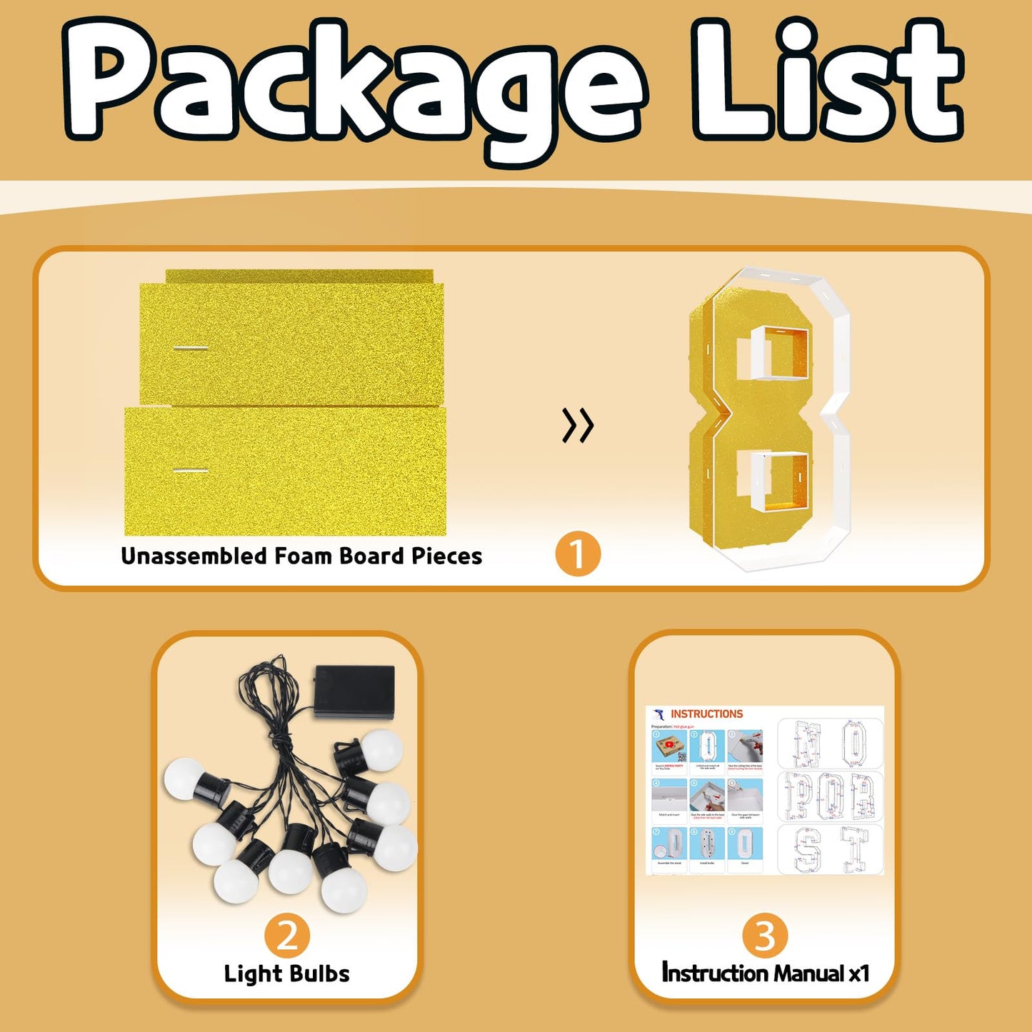 Imprsv Marquee Numbers Gold 3Ft: Golden Party Decor - Light Up Number 8 Large 3 Feet Tall - Birthday Decorations For Him Her 8Th