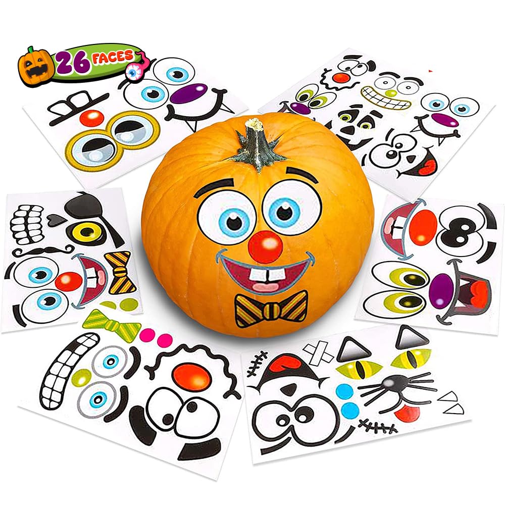 ArtCreativity Halloween Pumpkin Stickers for Decorating - 12 Sheets - Jack-o-Lantern - 26 Pumpkin Decorating Stickers - Cute Hal