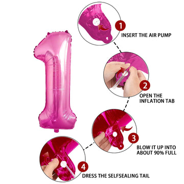 1 Number Balloon Pink 40 Inch Big Foil Mylar 1St Balloons For 1 Year Old Boy Girl Birthday Party Decorations Wedding Anniversary