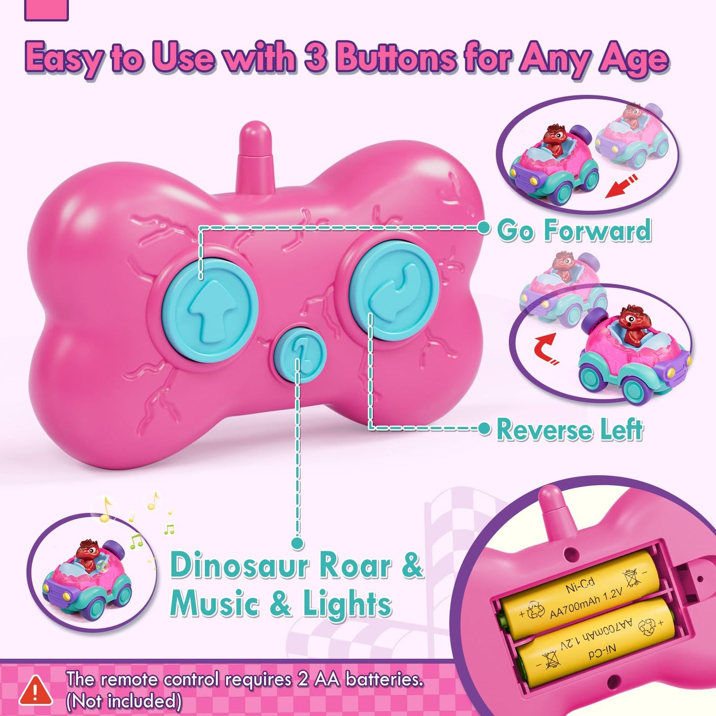 Lehoo Castle Remote Control Car for Toddlers, Toddler Girl Toys 2-3, Dinosaur Toys for Girls Ages 2-4 with Lights & Music, Toys