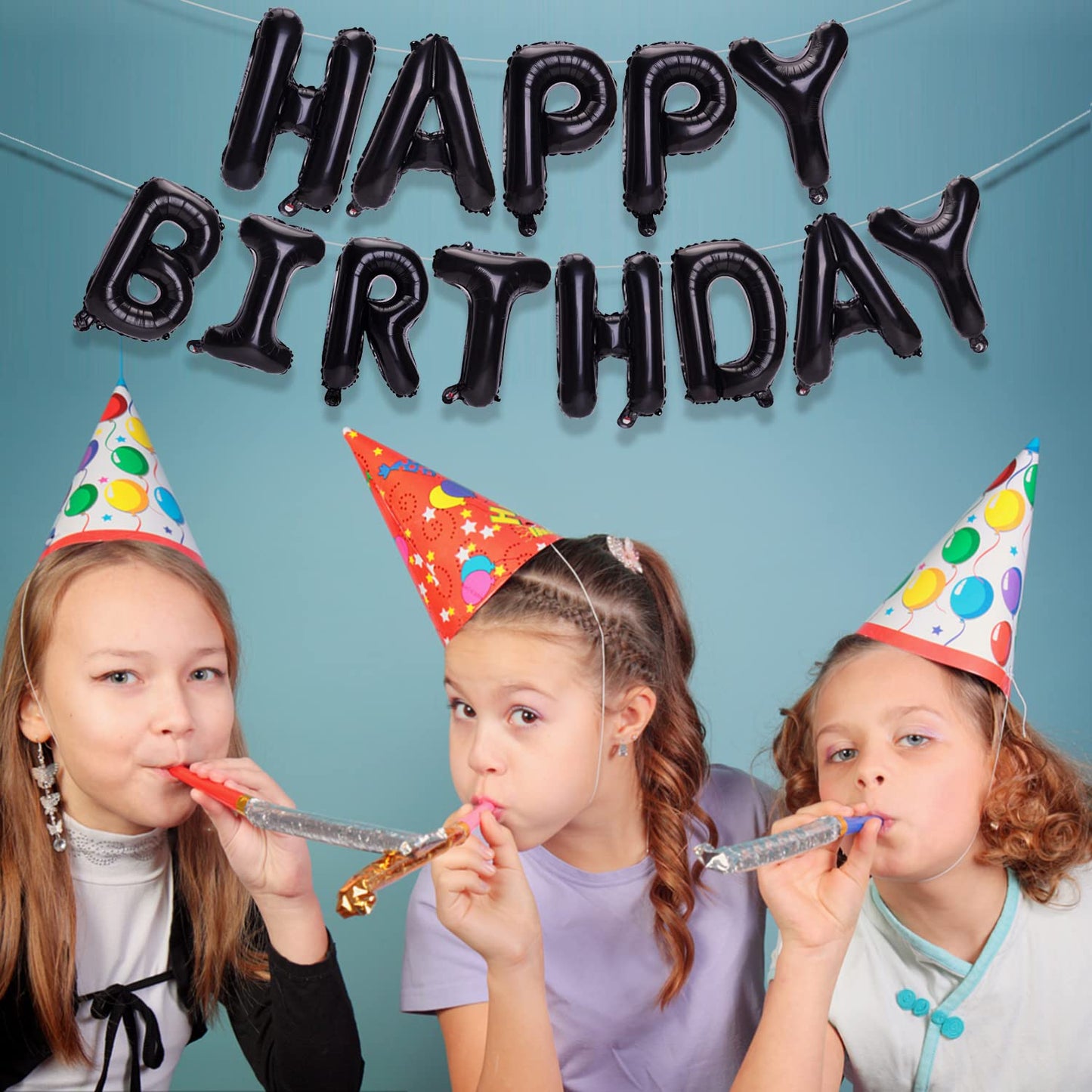 Pigetale Black Happy Birthday Balloons Banner, 16 Inch Mylar Foil Letters Happy Birthday Sign Bunting Inflatable Reusable 3D Han