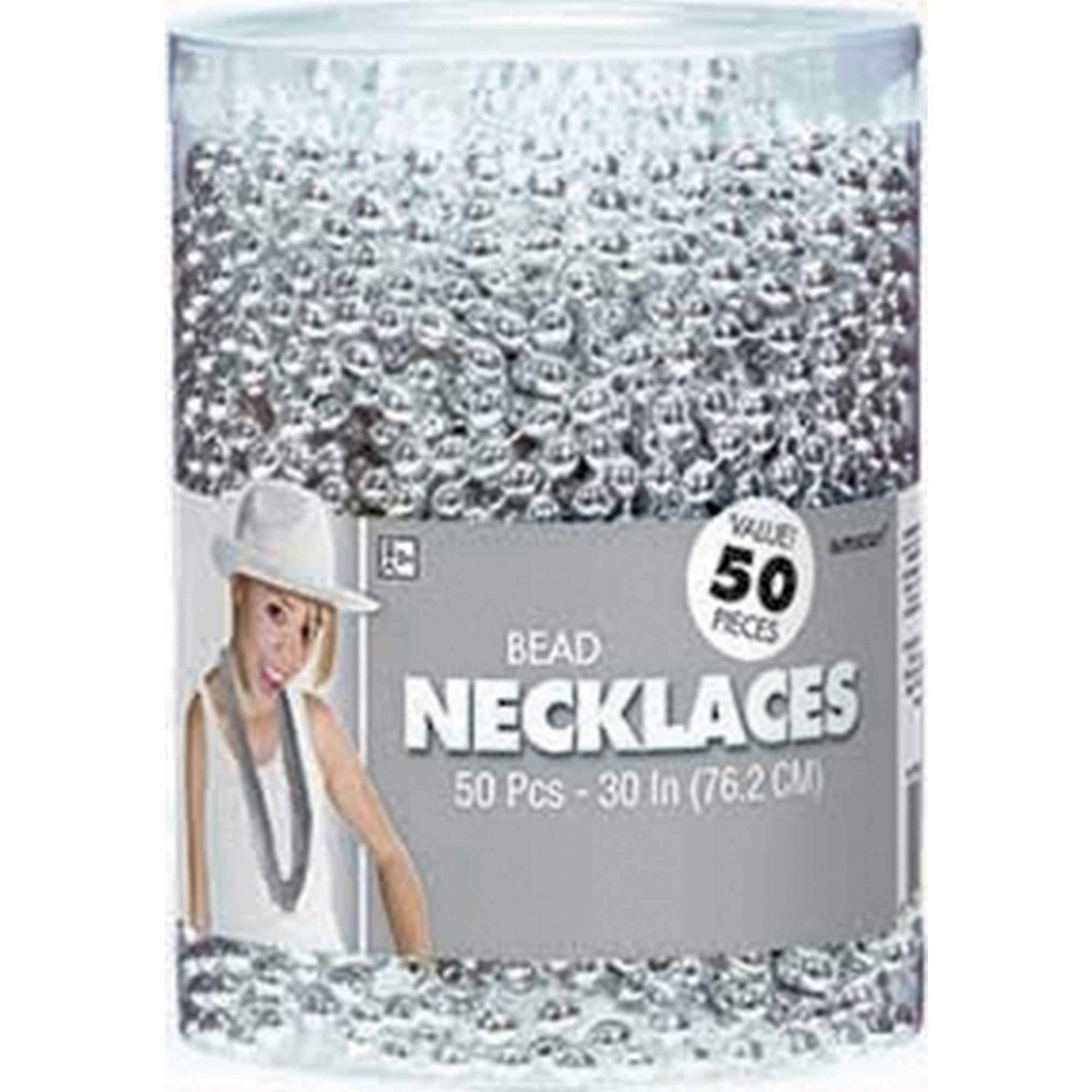 Amscan Metallic Oval Bead Party Necklaces, 50 Ct, 30'', Silver
