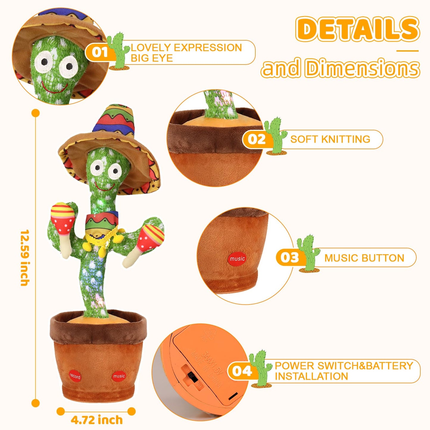 Emoin Talking Cactus Toys Wiggle Dancing Cactus Repeat What You Say Singing Mimicking Cactus Plush Toy With Light Up Electric Sh