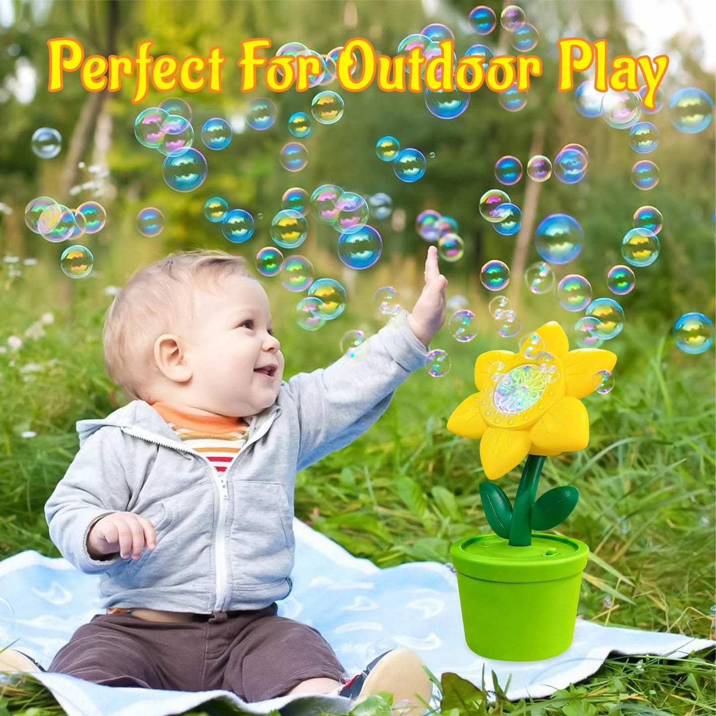Memovan Sunflower Bubble Machine Flower Bubble Maker Flower Pot Bubbles Machine Automatic Bubble Maker Toy With Musical & Lights