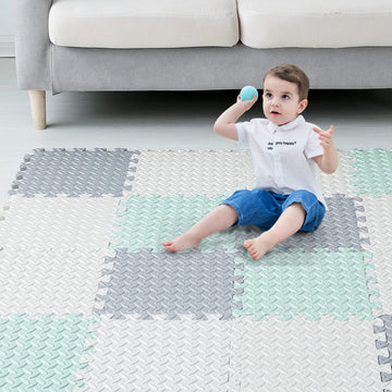 Tamiplay Foam Floor Mats For Kids, 12 X 12 Inch 16 Tiles 0.4' Thickness Foam Play Mat, Non-Toxic Square Interlocking Floor Mats Rubber Baby Play Mat For Toddlers(White/Gray/Bean Green)