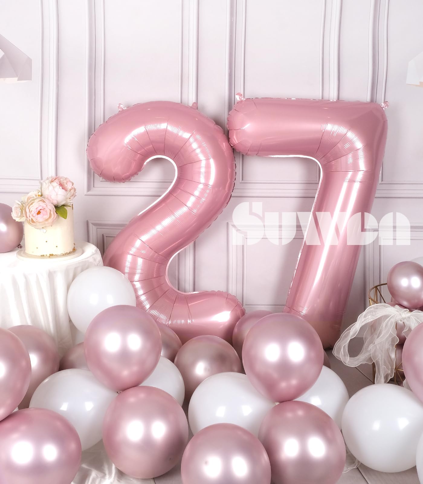 SUWEN 40 Inch Pink Foil Number Balloons 0-9 Jumbo Mylar Birthday Party Decorations for Women, 72nd Anniversary Supplies