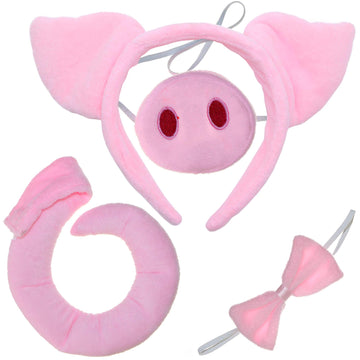 Skeleteen Pig Costume Accessories Set - Fuzzy Pink Pig Ears Headband, Bowtie, Snout And Tail Accessory Kit For Piglet Costumes For Toddlers And Kids