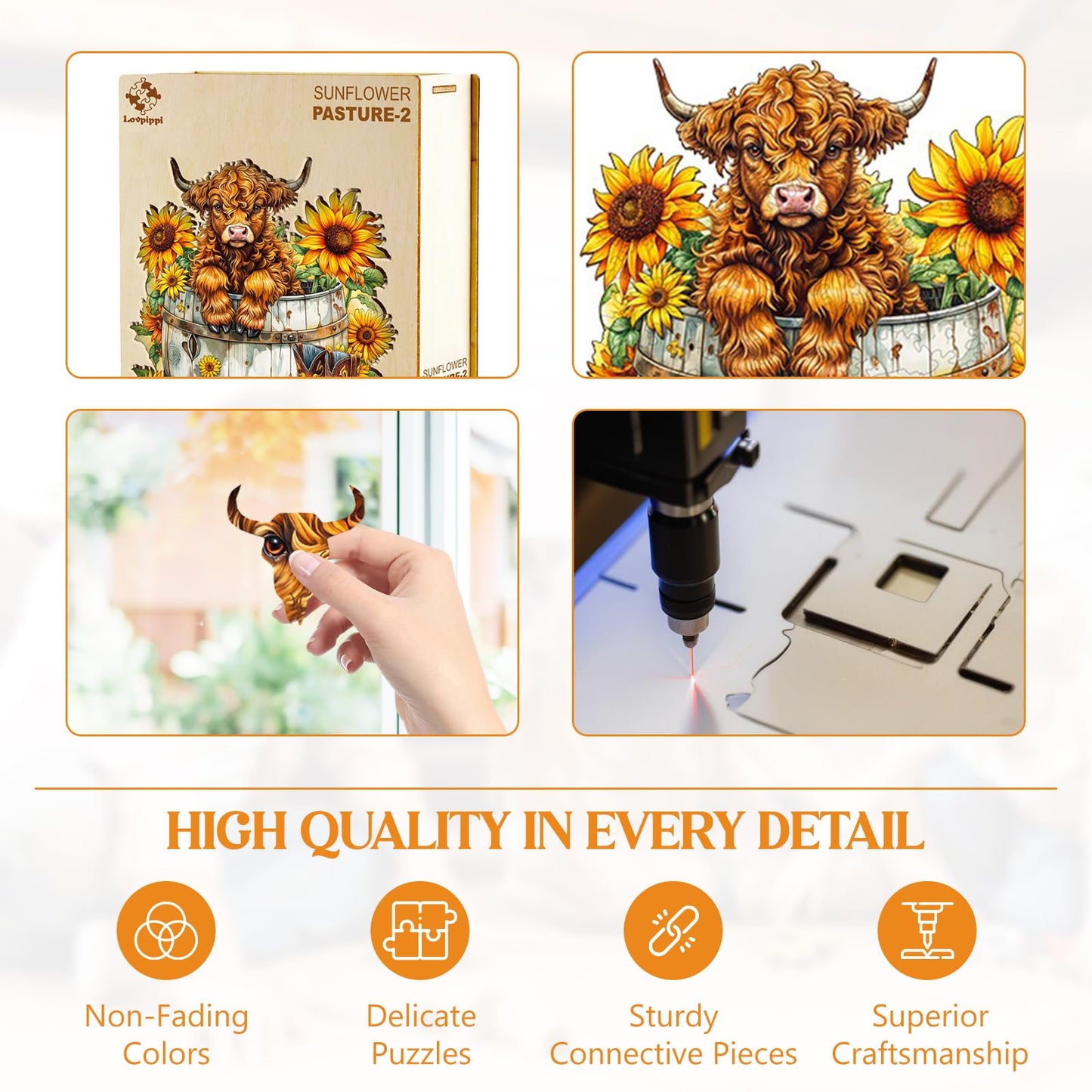 Wooden Puzzles for mature-themeds  Wooden Jigsaw Puzzles for mature-themeds Kids  Sunflower Pasture-2 Unique Shaped Wood Puzzles mature-themed  Creative Birthday Gifts for Friends Family Game (11.4 * 10.4in 195pcs)