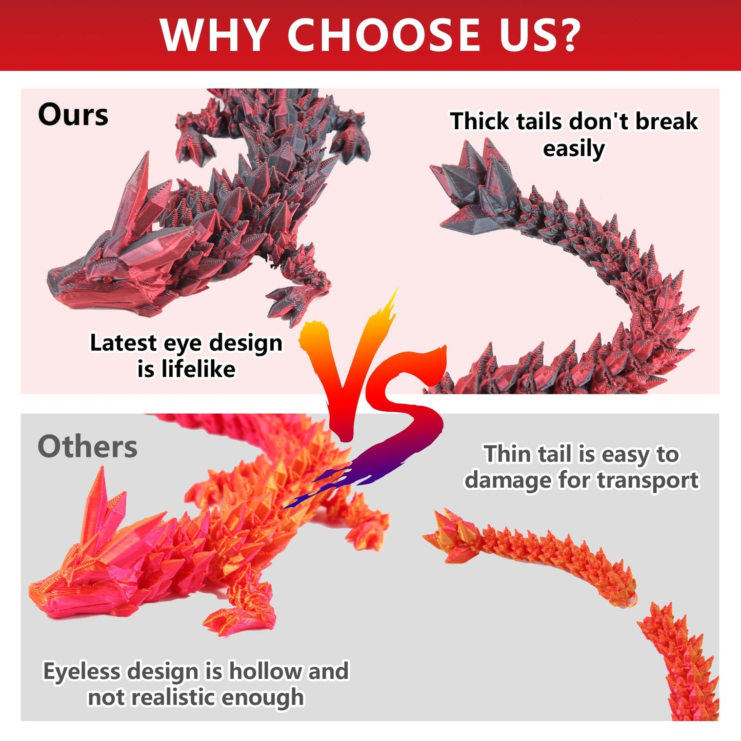 3D Printed Dragon Egg Toy 12'' Crystal Articulated Dragon With Eyes Decor Collectible