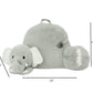 Soft Landing | Nesting Nooks | Soft And Cuddly Portable Back Rest And Reading Pillow With Storage Pocket - Elephant , Grey 15 X 23 X 14 Inches