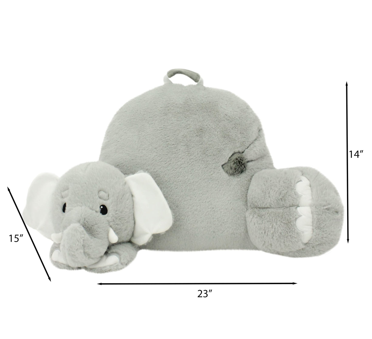 Soft Landing | Nesting Nooks | Soft And Cuddly Portable Back Rest And Reading Pillow With Storage Pocket - Elephant , Grey 15 X 23 X 14 Inches