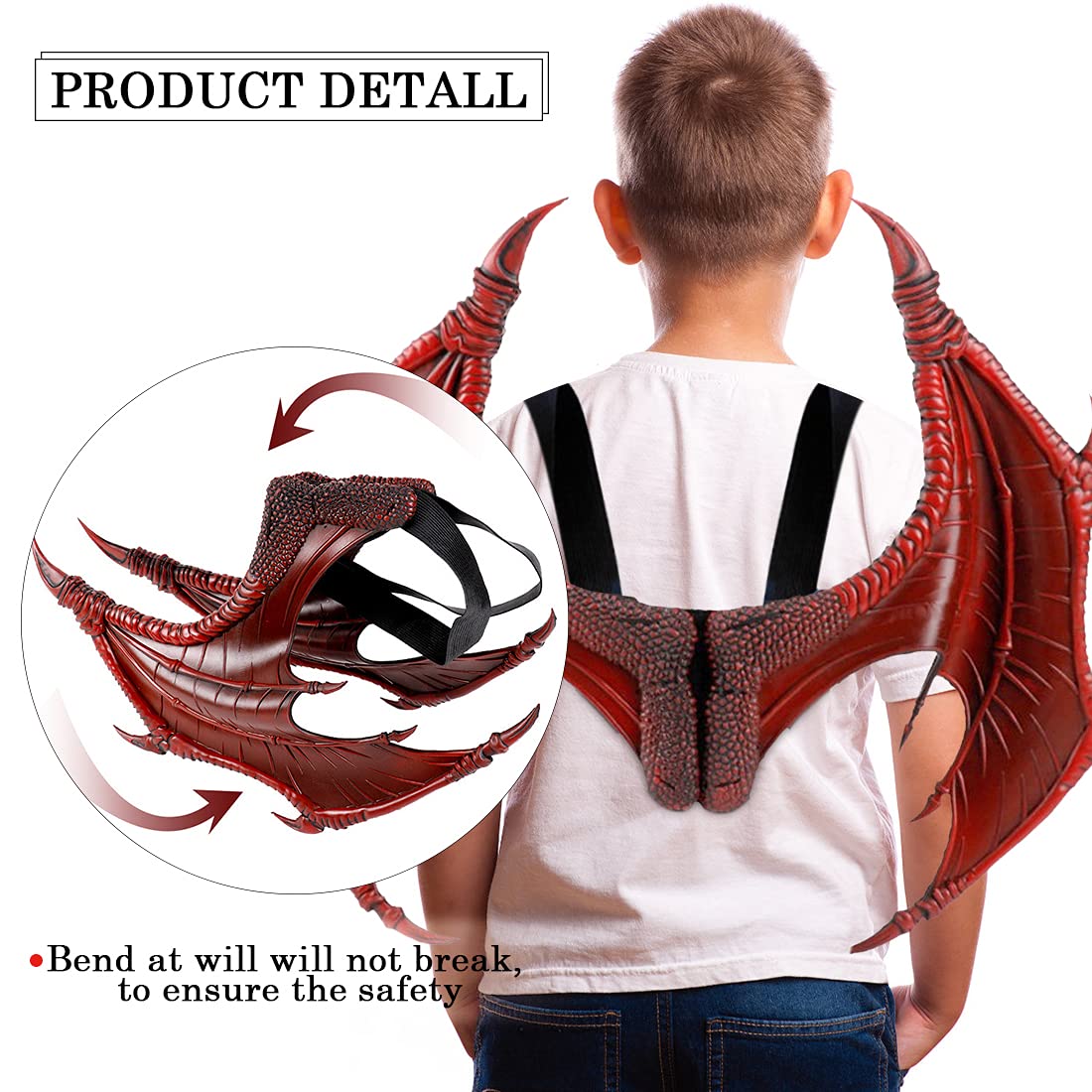 Darlion Dragon Wings Costume Children'S Props Cosplay Wing Dinosaur Tail Mask Set For Kids (Red)