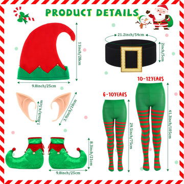 Shinymoon 7 Pcs Christmas Elf Costume Set Velvet Dress Ears Hat Shoes Bell Bracelet Xmas Outfit For Girl Cosplay Party (Small)