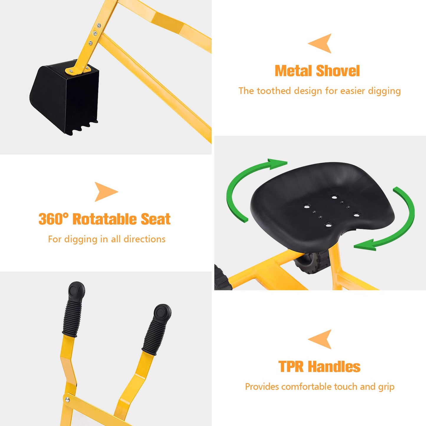 GLACER Kids Sand Digger with Wheels, Sandbox Digger Excavator Crane with Rotatable Seat, Kids Ride on Swivel Sand Digger for San