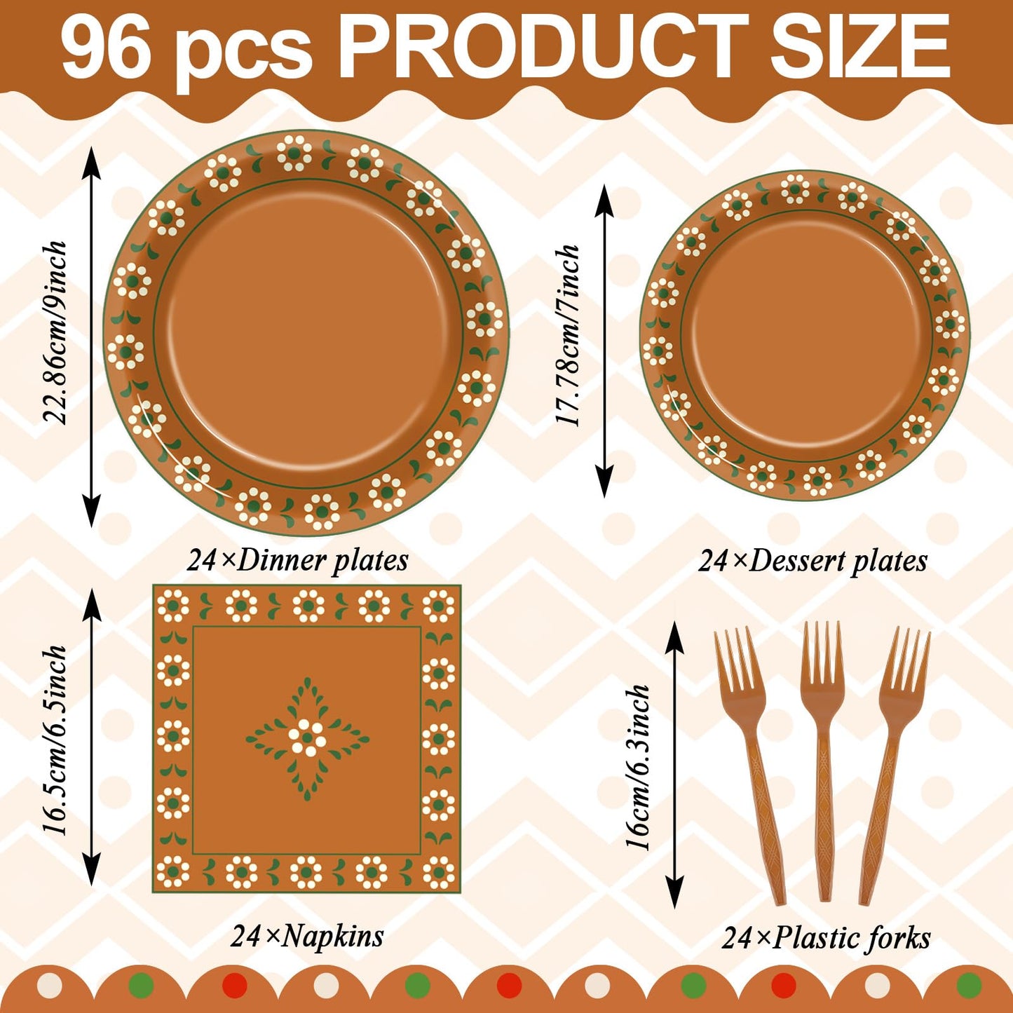 96Pcs Platos De Barro Mexicanos Paper Plates and Napkins Cielito Lindo Party Decoration Terracotta Clay Pottery Themed Tableware
