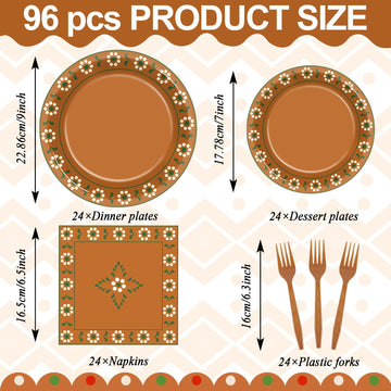 96Pcs Platos De Barro Mexicanos Paper Plates and Napkins Cielito Lindo Party Decoration Terracotta Clay Pottery Themed Tableware