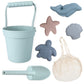 BLUE GINKGO Silicone Beach Toys - Modern Baby | Travel Friendly Set Bucket, Shovel, 4 Sand Molds, Bag for Toddlers, Kids Green