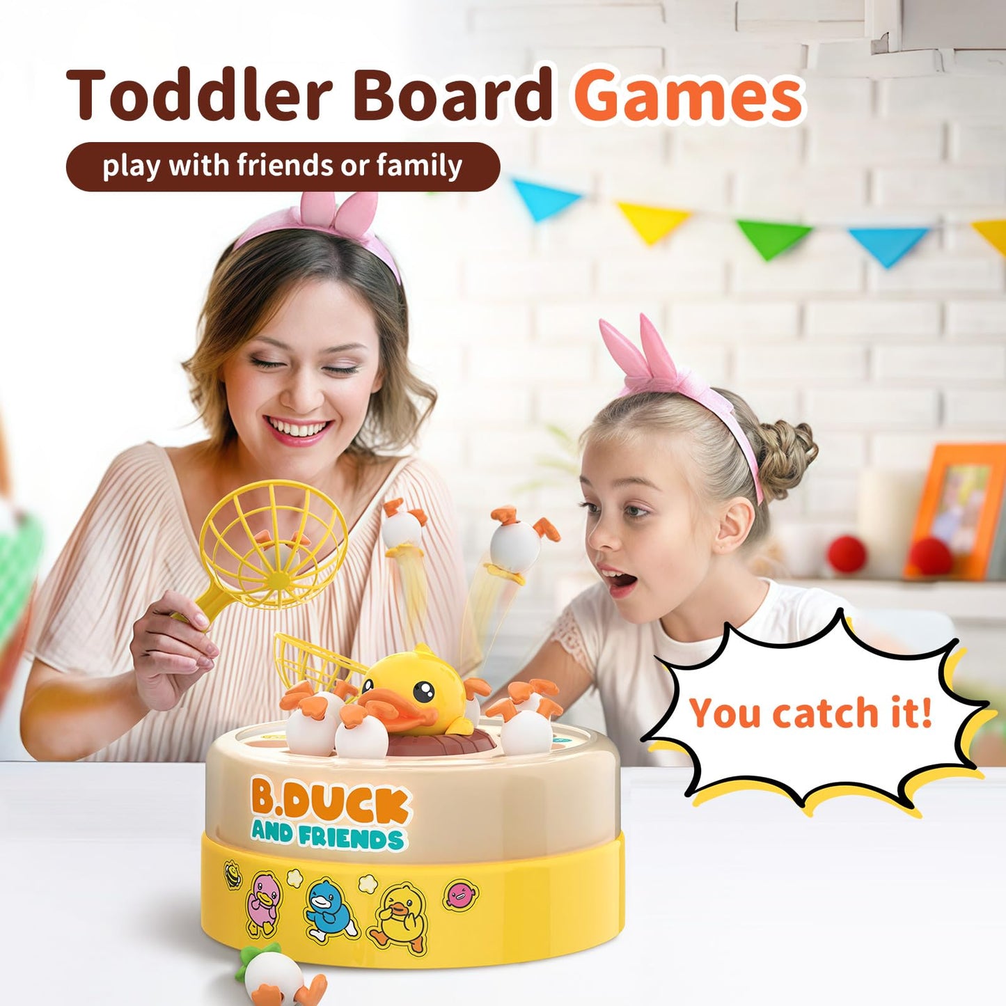 BLF FUN B.Duck Games for Kids, Yellow Plastic Board Game, Bounce and Catch, Age 4-8, Ideal Birthday & Christmas Gift