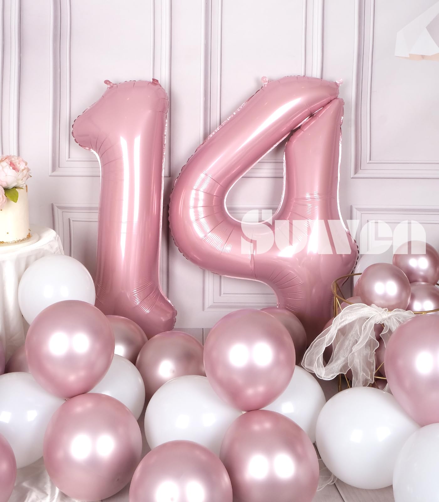 SUWEN 14-Inch Pink Foil Number Balloons 0-9 Jumbo Mylar Birthday Party Decorations for Girls and Women