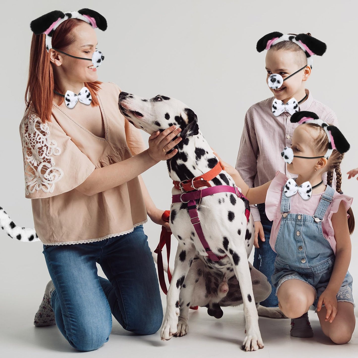 Syhood Puppy Dog Costume Set Kids Dog Ears Headband Bowtie Nose Tail Paw Gloves Dog Animal Costume Accessories For Carnival(Blac