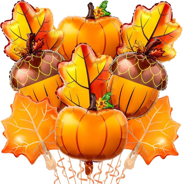 Jobkoo Fall Balloons Thanksgiving Decorations Orange Pumpkin Maple Leaf Pine Cones Mylar Foil Balloon Harvest Autumn Balloons Fo