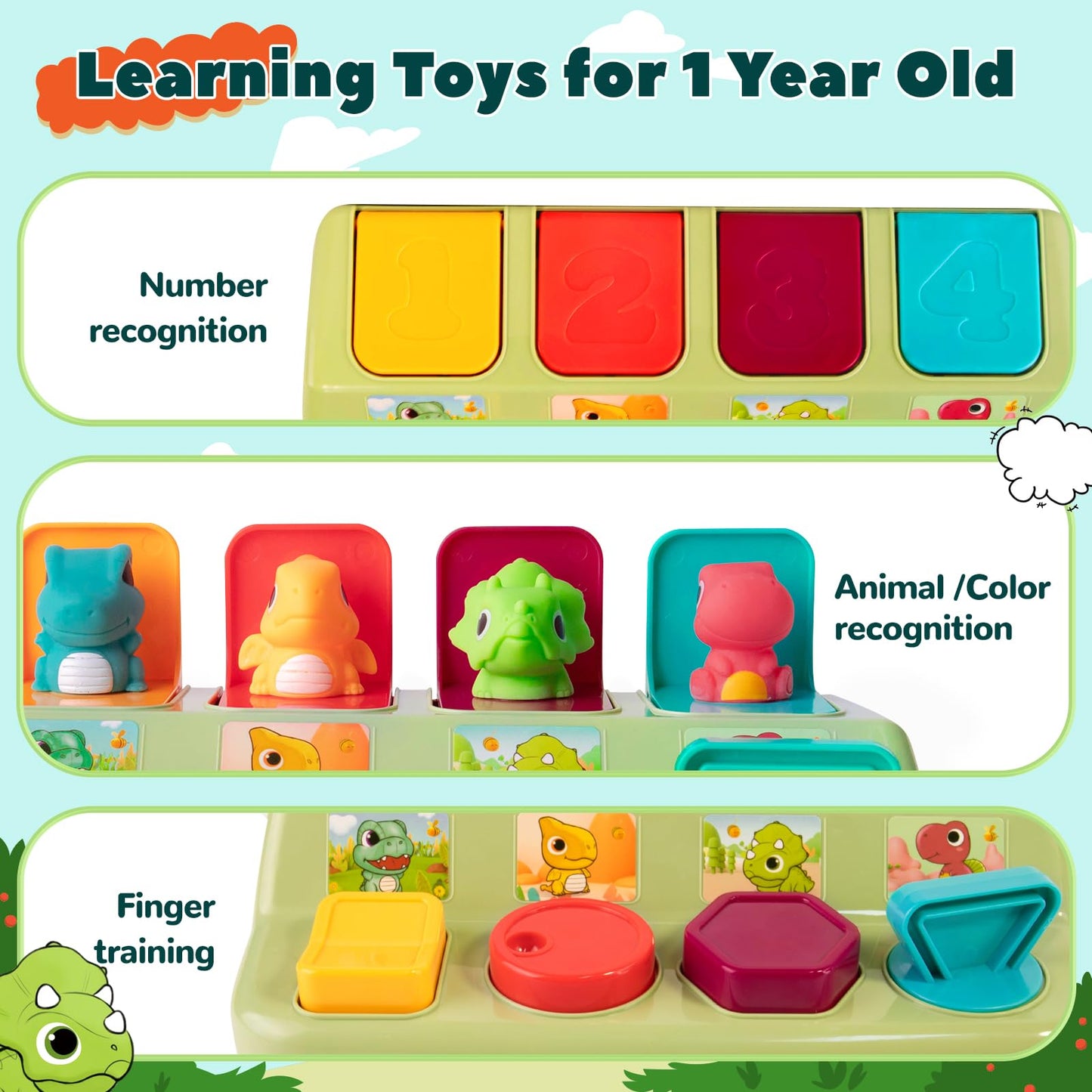 Cause And Effect Toy For 1 Year Old, Pop Up Dinosaur Toys, Montessori Developmental Toy For Baby Interactive Sensory Toy For Tod