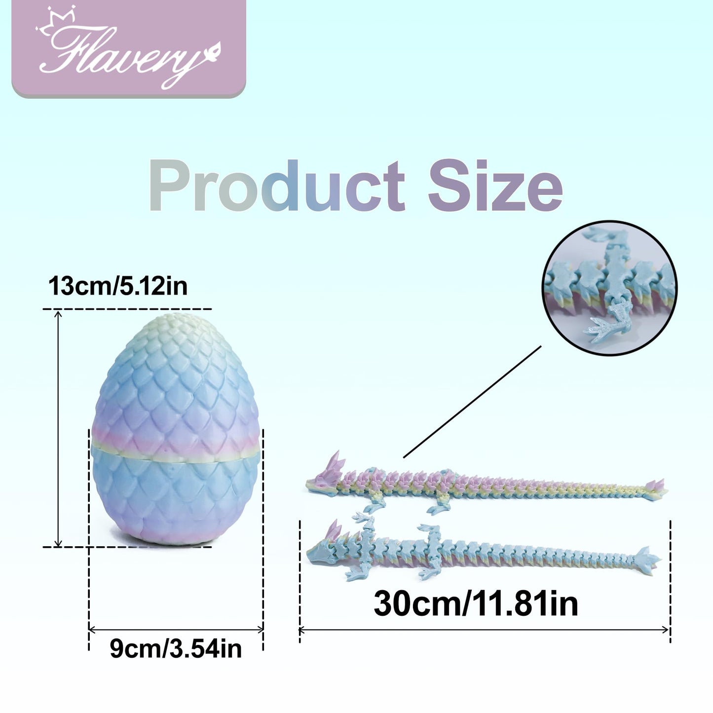 Flavery 3D Printed Dragon In Egg - Dino Egg With Flexible Crystal Dragon Inside, Colorful Fidget Toy, Birthday Gift, Desk Pet Fi
