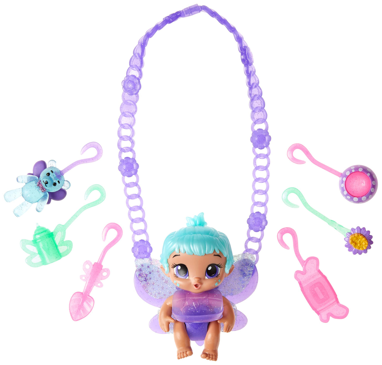 Baby Alive Glo Pixies Minis Doll, 3.75-Inch Lilac Pearl with Necklace & Carrier, Model F5844