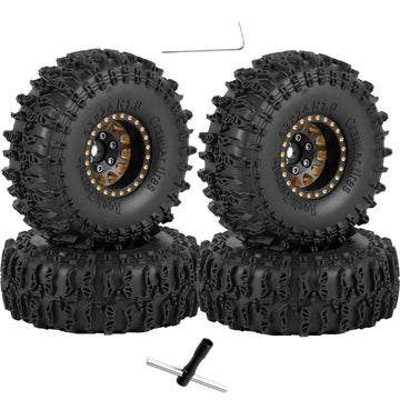 RcarmubWow RC 1.0'' Beadlock Wheels and Tires for RC Crawler 1/18 TRX4M,1/24 SCX24,Brass 1.0 Beadlock Wheels RC Rims w/ 1.0 Bead