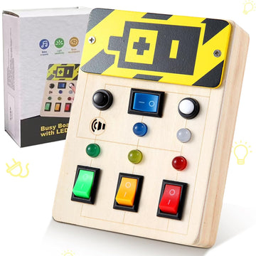 Asweets Montessori Busy Board For Toddler,Wooden Busy Board With Led Light Switches,Sensory Autism Toys Baby Travel Toys,Boys Girls Gifts For Birthday Christmas