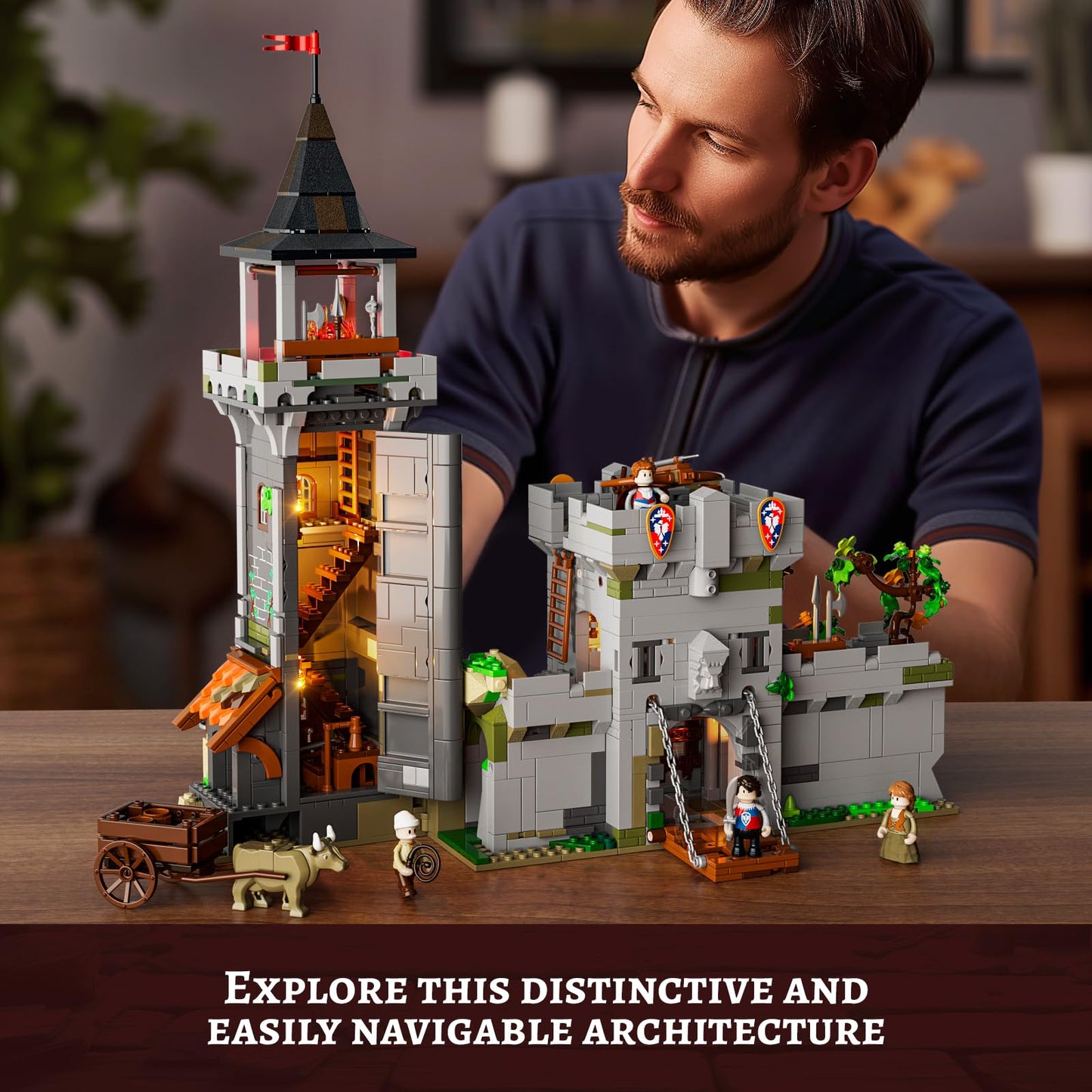 FUNWHOLE Medieval Watchtower Building Set - 1625 Pcs Plastic Castle Model F9027, 40.64cm x 25.4cm x 43.18cm, Collectible