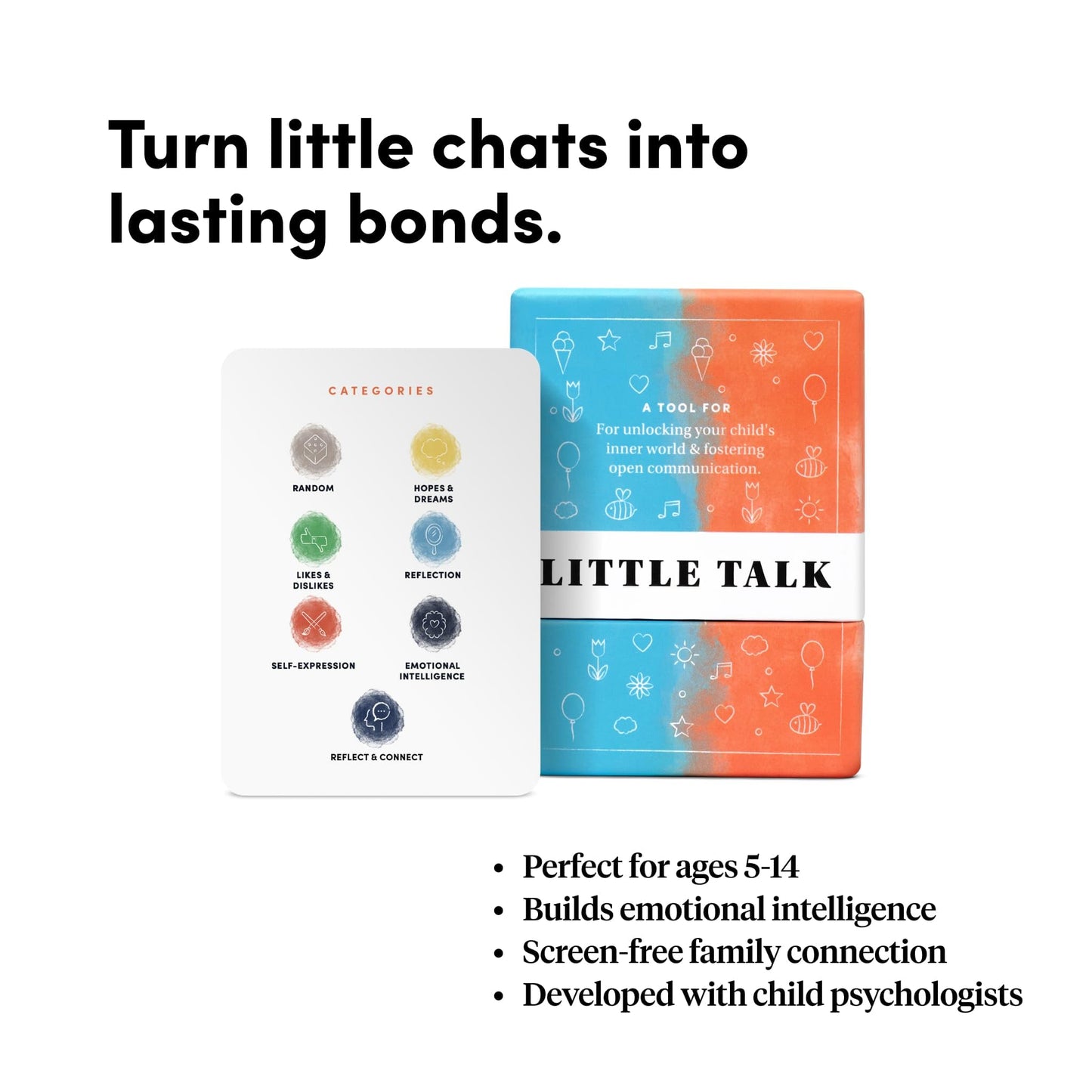Little Talk Conversation Cards for Kids - 170 Prompts for Social Skills, Family Games, Travel & Therapy - BestSelf Deck for Ages