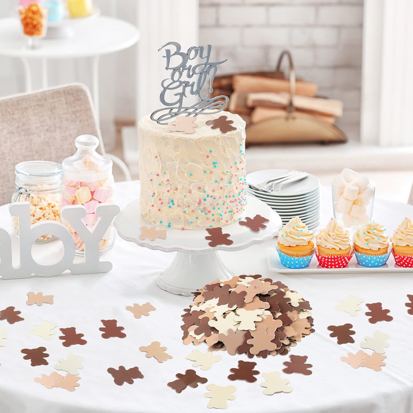 500 Pcs 1.2 Inch Bear Confetti Cream Brown Bear Shaped Baby Shower Confetti Sprinkles Scatter First Birthday Decorations for Boy