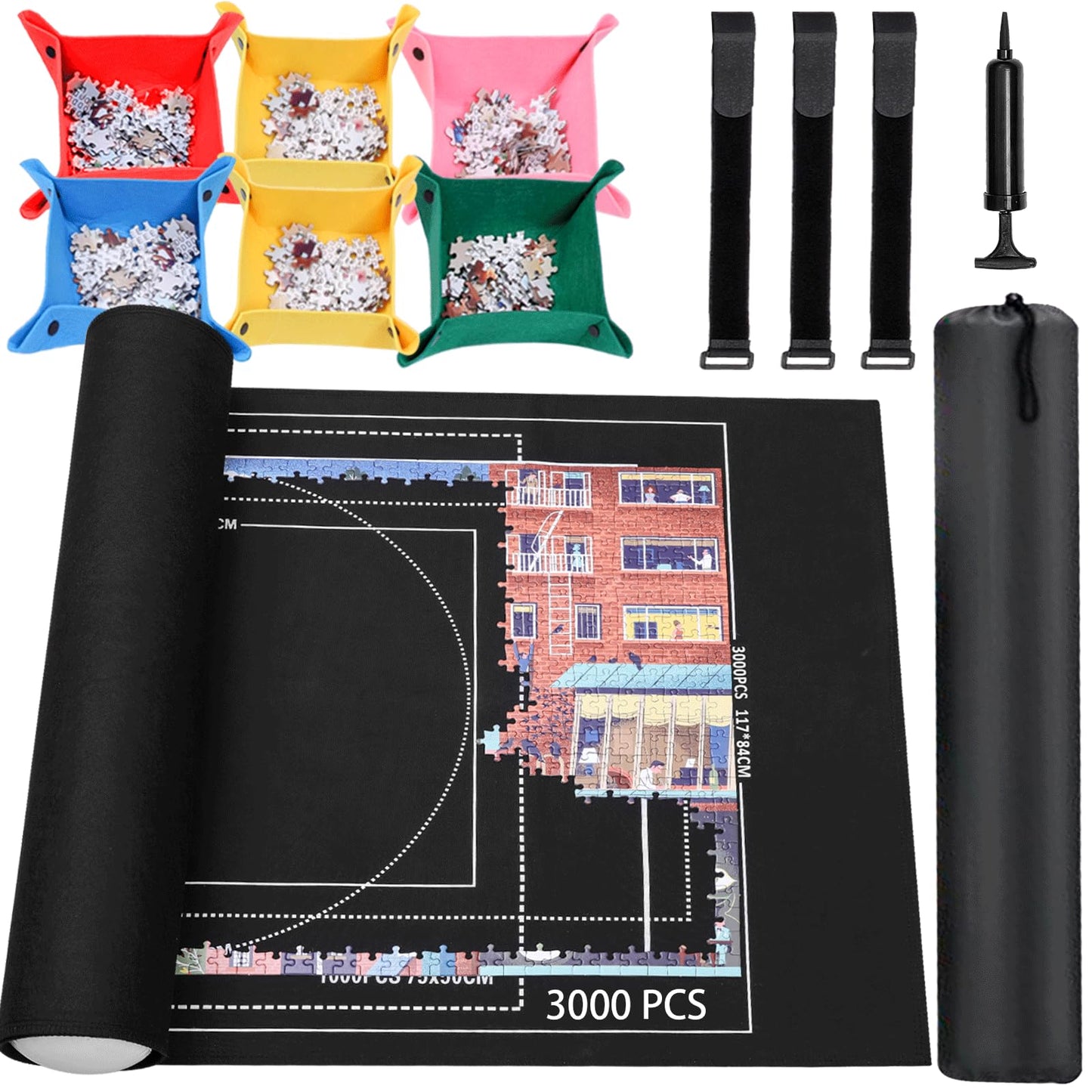 Jigsaw Puzzle Mat Roll Up - 3000 2000 1500 1000 Pieces Puzzel Matte, Black Felt Roll-Up Puzzles Felt Save Mats Trays For Sorting Board Clear Sheets And Frame Keeper For Adults