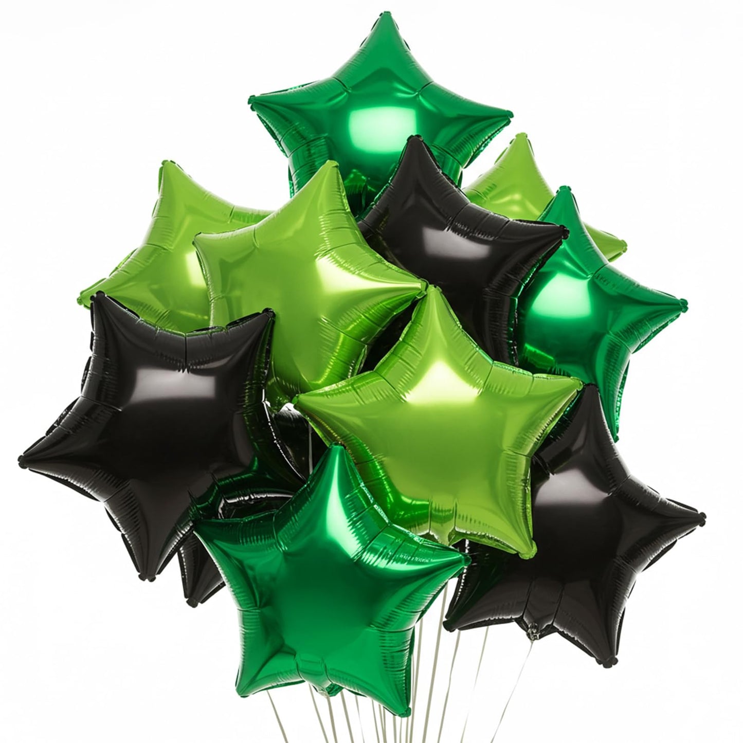 TONIFUL 15Pcs 18 Inch Large Green Black Star Shape Foil Balloons Big Stars Helium Mylar Ballons for Birthday Wedding Baby Shower