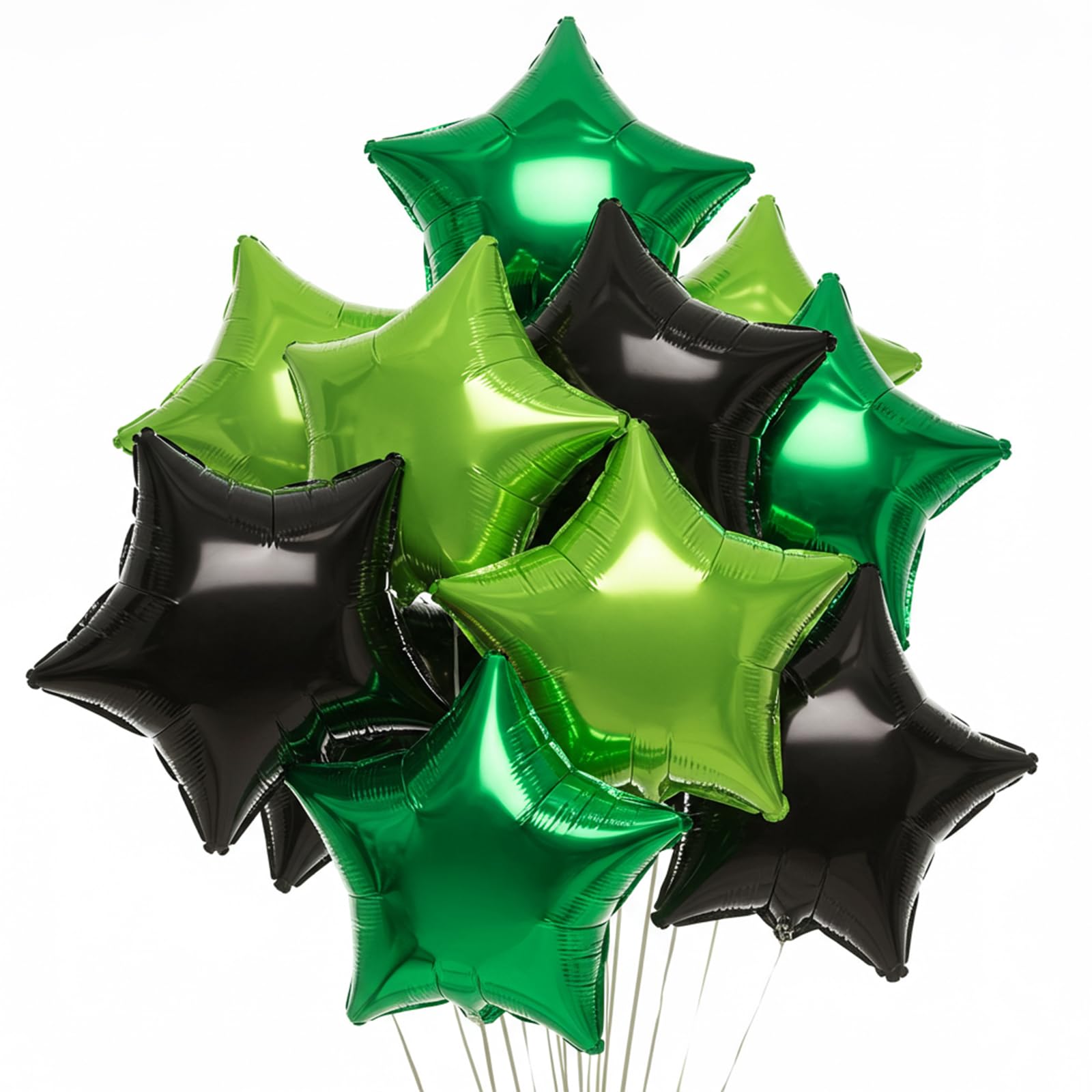 TONIFUL 15Pcs 18 Inch Large Green Black Star Shape Foil Balloons Big Stars Helium Mylar Ballons for Birthday Wedding Baby Shower