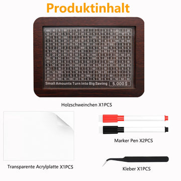 Cash Vault Wooden Savings Box 10000 5000 15000 3000 2000 1000 500 Cash Box With 2 Blank Savings Tracker, Official Save Box(Creat