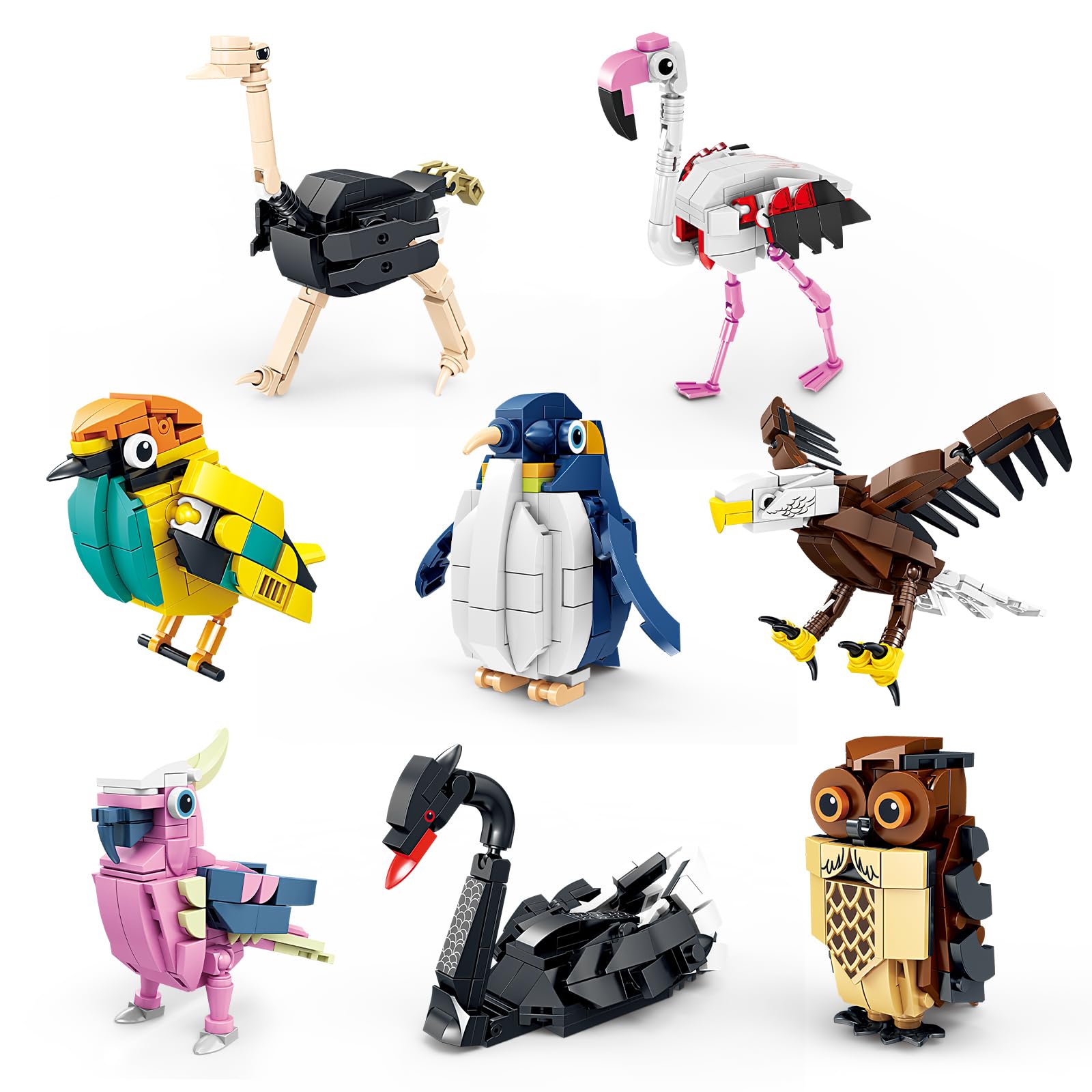 Kazi Birds Building Toy Set,Creative Building Toy Easter Basket Stuffers,Parrot,Owl,Penguin,Flamingo,Eagle,Bird Animal Toy Set,P