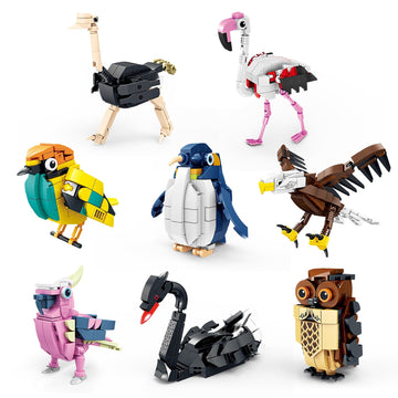 Kazi Birds Building Toy Set,Creative Building Toy Easter Basket Stuffers,Parrot,Owl,Penguin,Flamingo,Eagle,Bird Animal Toy Set,P