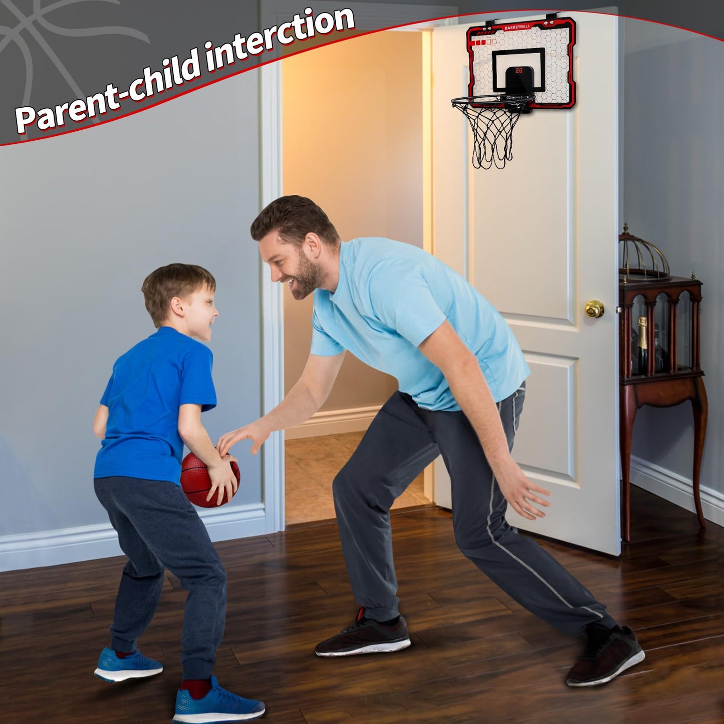 Amy&Benton Mini Basketball Hoop Indoor Kids Electronic Scoreboard Room Small Basketball Goal Door Basketball Hoop Hanging Door D