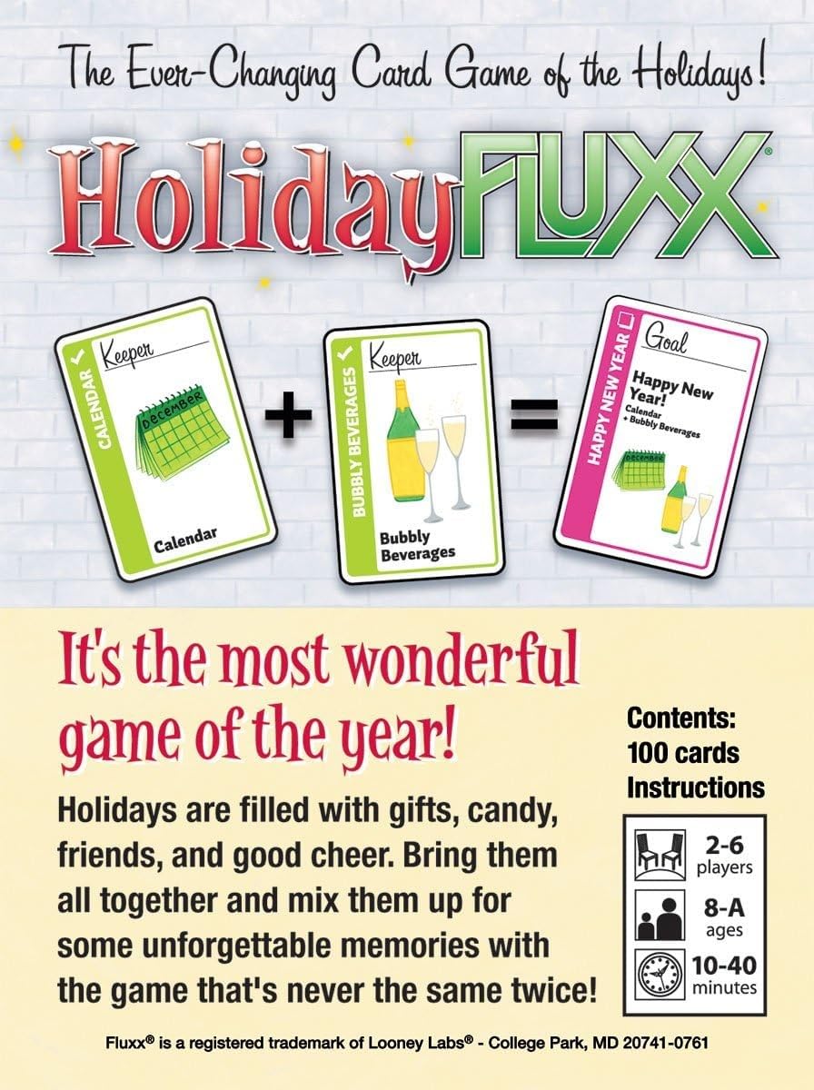 Looney Labs Holiday Fluxx Card Game - Multicolor, 2-6 Players, Cardstock, Model LON00064