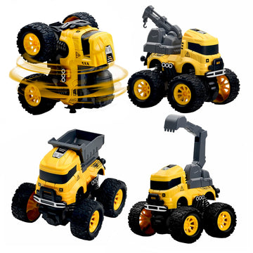 Construction Truck Toys - 4 Pack Excavator, Mixer, Crane, Dump Trucks Push and Go Friction Powered Cars Monster Stunt Vehicles P