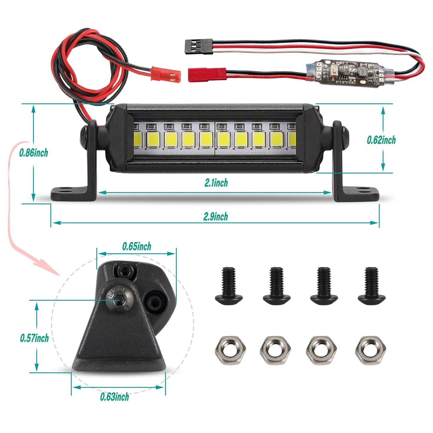 RC Light Bar 10 LED 2.16 Inch Aluminum RC Lights RC Crawler Accessories for Axial SCX10 Traxxas TRX4 TRX4M Arrma Senton Redcat G