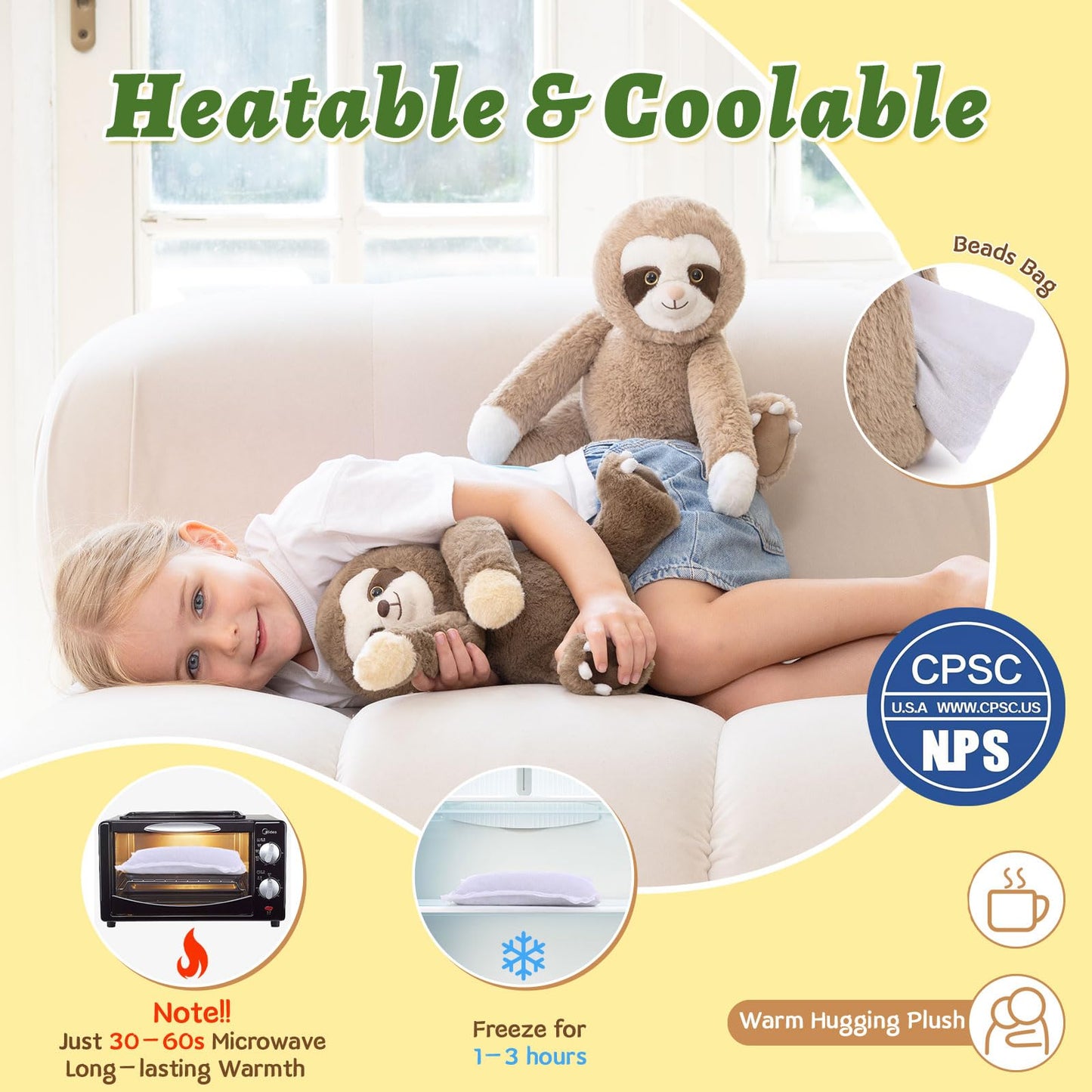 MorisMos Sloth Stuffed Animals Duo - 12" Brown Plush, Freezable & Microwavable, Perfect for Kids & Gifts