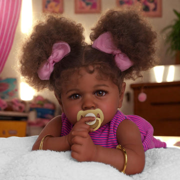 Jizhi Reborn Baby Dolls Black - 22 Inch Lifelike Soft Body Realistic-Newborn Baby Dolls Taupe Eyes Caramel Skin Tone Orange Crus
