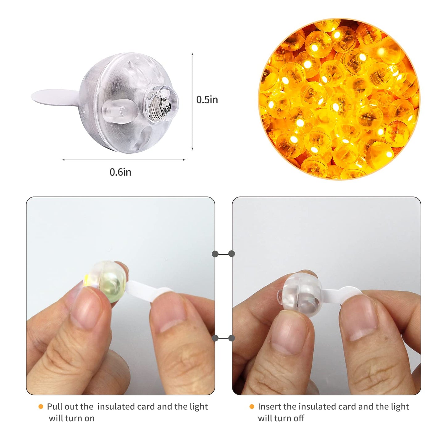 100pcs LED Orange Balloon Light Mini Tiny Led Lights, Small Round Led Ball Lamp for Paper Lantern Balloon Indoor Outdoor Party E